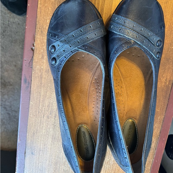 Hush Puppies Dark NavyLeather Slip-On Flats. Size 11W Comfort Shoe. - Picture 6 of 12